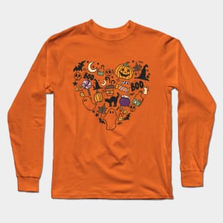 Halloween Doodle Heart Long Sleeve T-Shirt